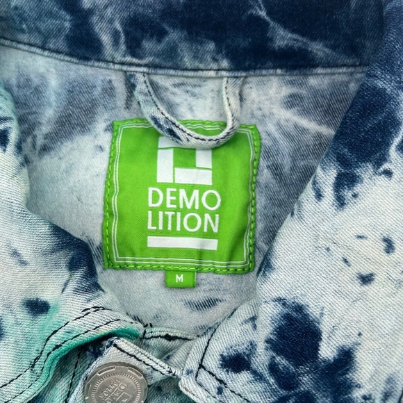 Demolition Tie Dye Denim Jacket Medium Distressed Raw Hem Multicolor Streetwear - Picture 4 of 8